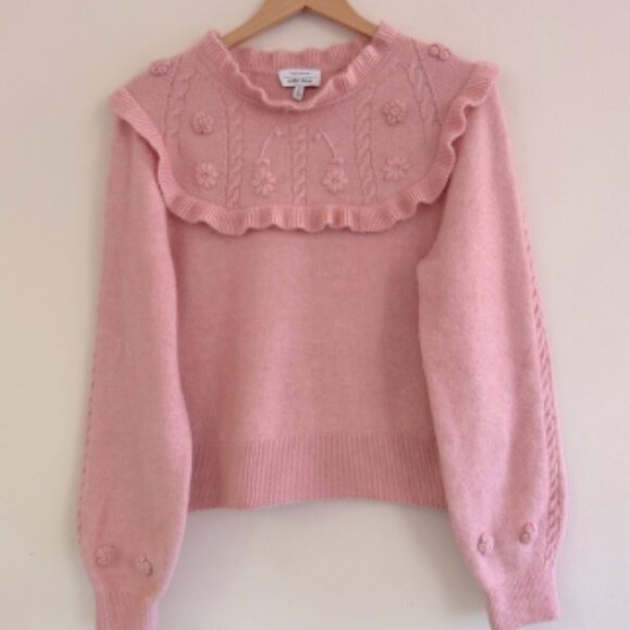 & Other Stories Sweaters - & Other Stories Embroidered Ruffle Knit Sweater - Pink Blush Size S